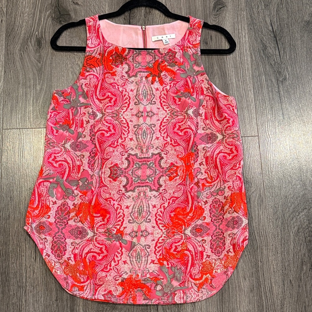 CAbi Pink and Red Paisley Stylish Chic Blouse FairyCore Tomato Girl